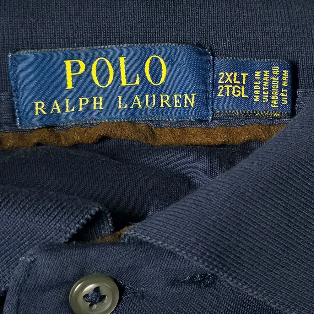 Polo Ralph Lauren Polo Shirt Men's 2XLT Navy Blue Long Sleeve Jersey Cotton Pony